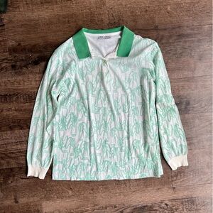 Vintage Elaine Benedict Green and White Patterned Golf Sweater